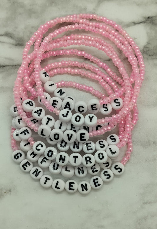 Fruit of the Spirit Bracelet Set (9) -Pink– Faith-Inspired Stackable Bracelets – Christian Gifts for Women – Spiritual Jewelry