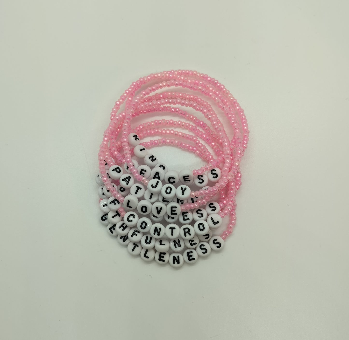 Fruit of the Spirit Bracelet Set (9) -Pink– Faith-Inspired Stackable Bracelets – Christian Gifts for Women – Spiritual Jewelry
