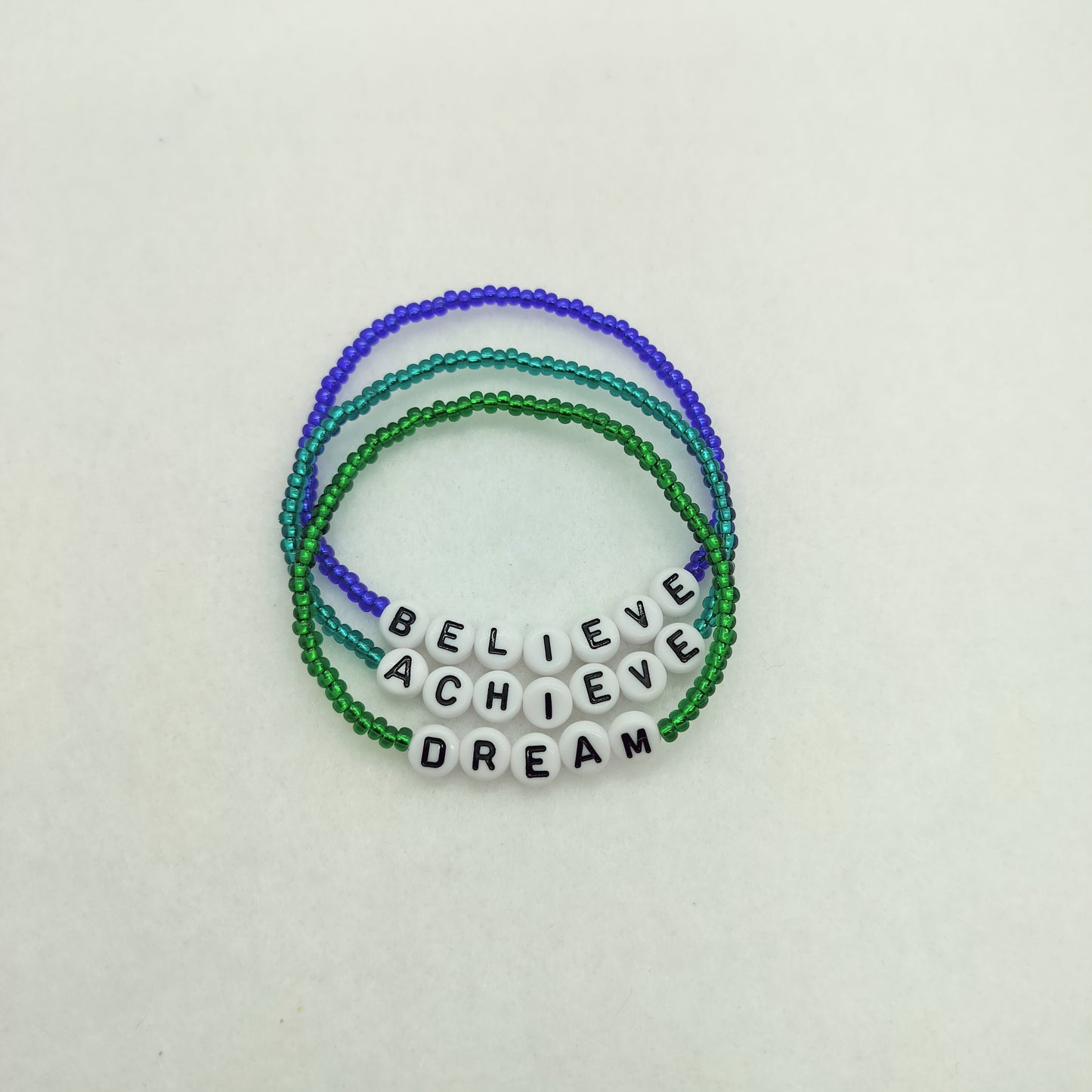 Believe, Achieve, Dream – 3-Piece Motivational Bracelet Set