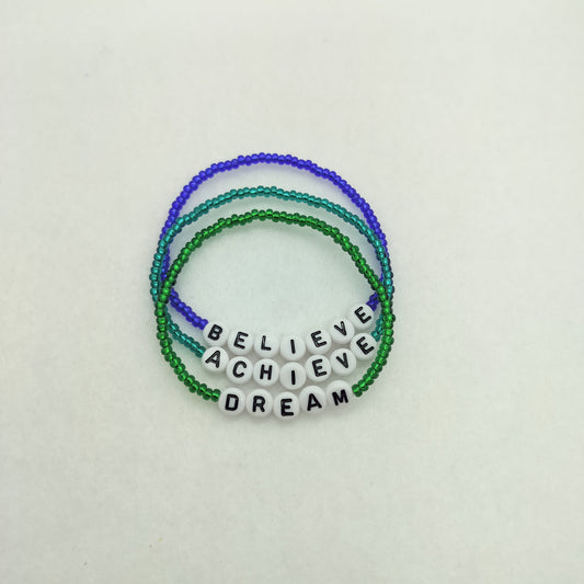 Believe, Achieve, Dream – 3-Piece Motivational Bracelet Set