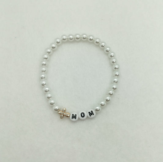 "Mom" Bracelet with Cross Charm