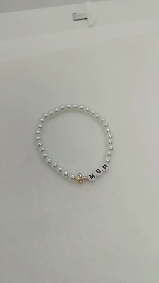 "Mom" Bracelet with Cross Charm