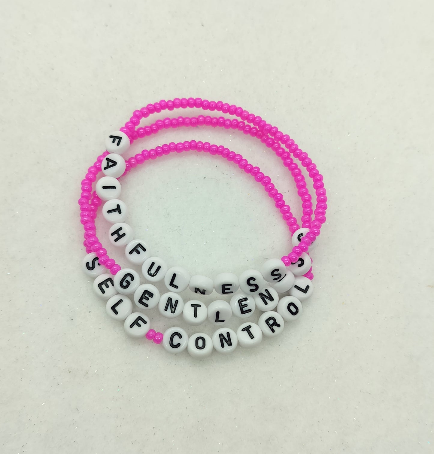 Fruit of the Spirit Bracelet Set (9)-Hot Pink – Faith-Inspired Stackable Bracelets – Christian Gifts for Women – Spiritual Jewelry